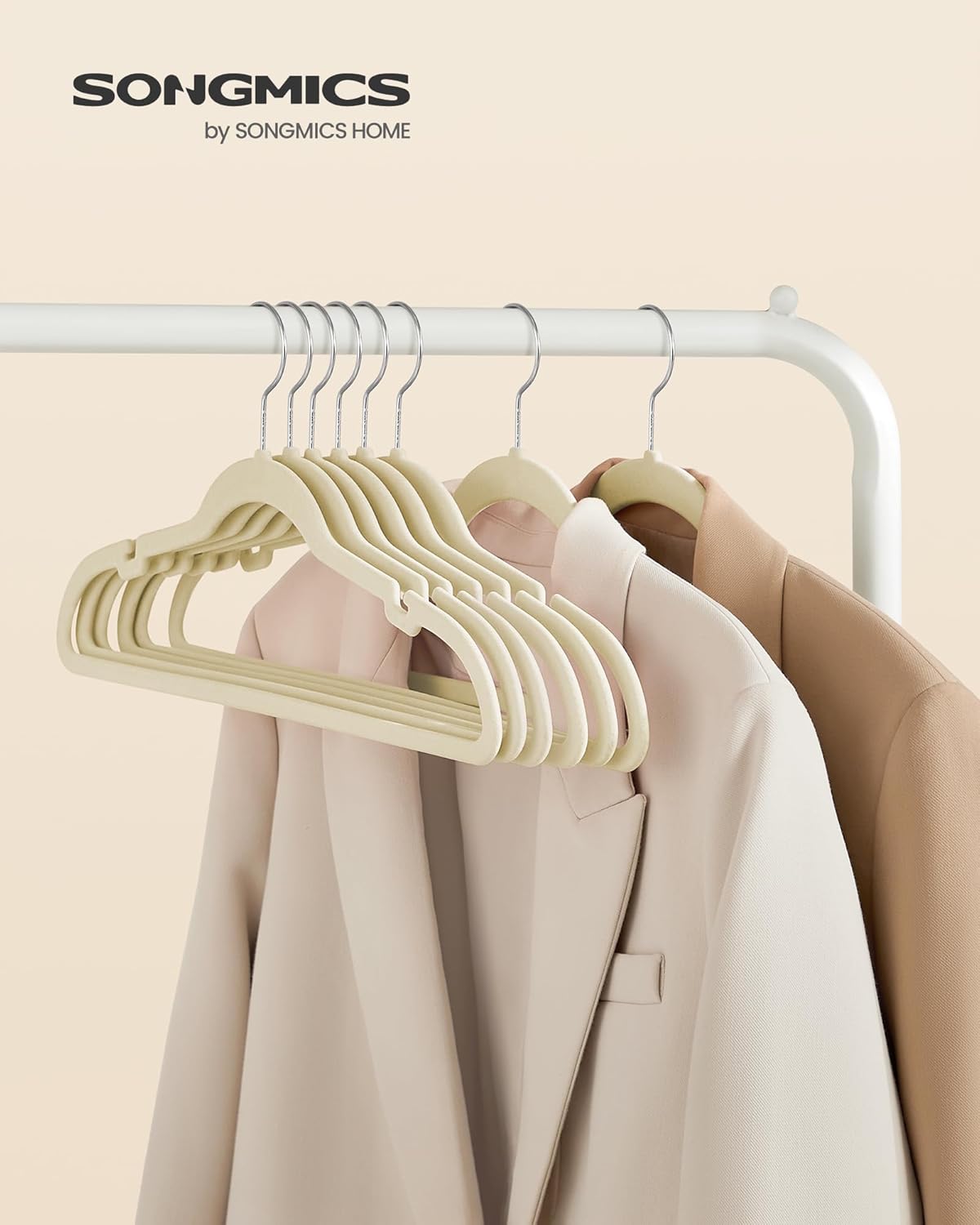 SONGMICS Velvet Hangers - Non-Slip Clothes Hangers with 360° Swivel Hook - 50 Pack, Sand Beige