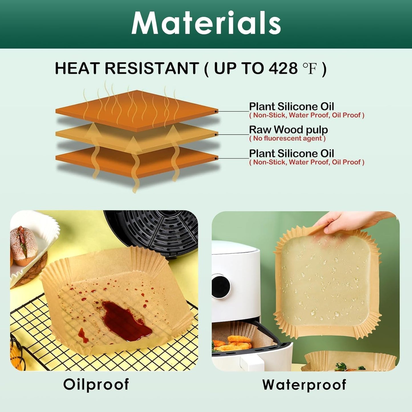 Skiennix Air Fryer Paper Liners - 1000 Pcs Heavy-Duty Disposable Parchment, 8" Square, Non-Stick & Grease-Proof