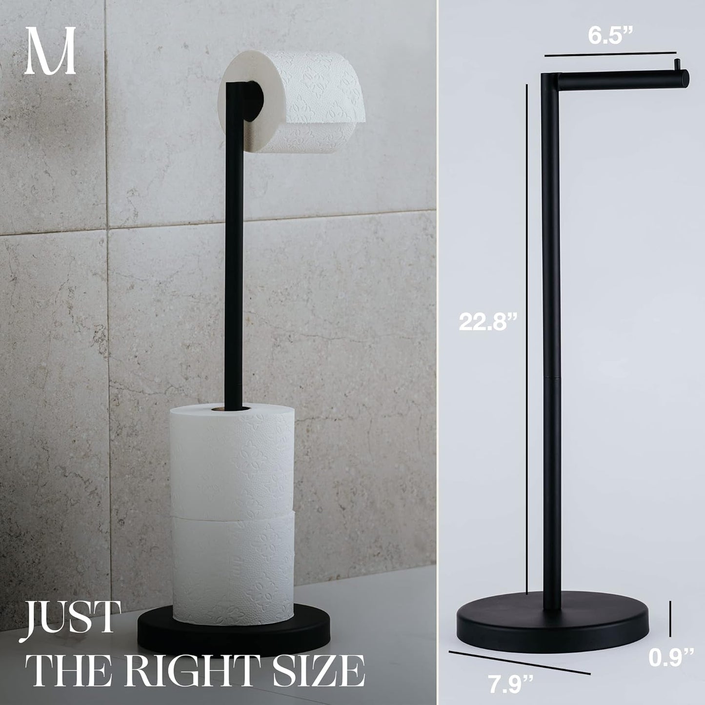Marmolux Acc - Modern Free Standing Toilet Paper Holder - Matte Black Stainless Steel for 4 Rolls