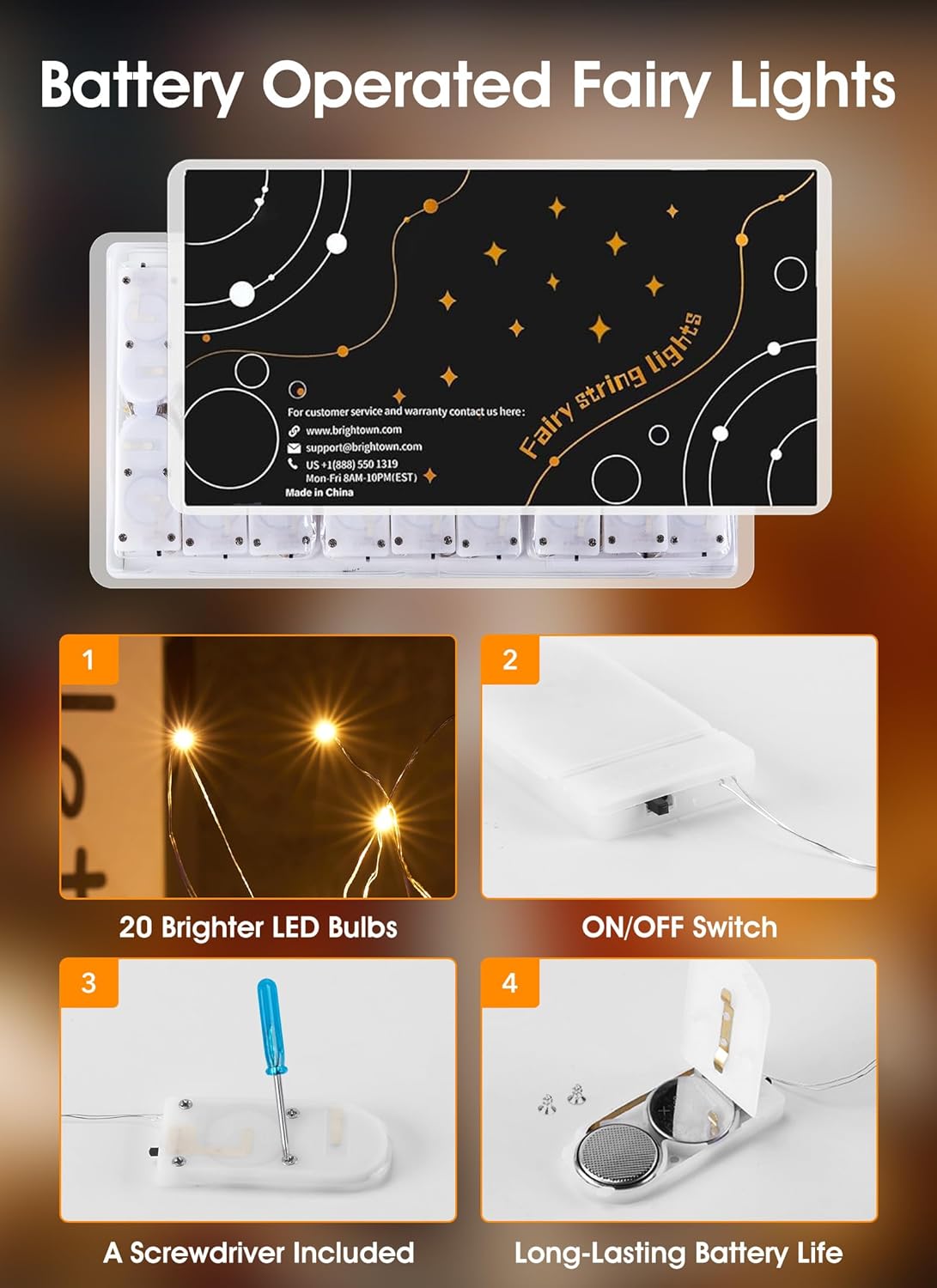 Minetom 6 Pack Fairy Lights - Battery Operated 20 LED Waterproof Silver Wire for DIY Crafts & Wedding Decor