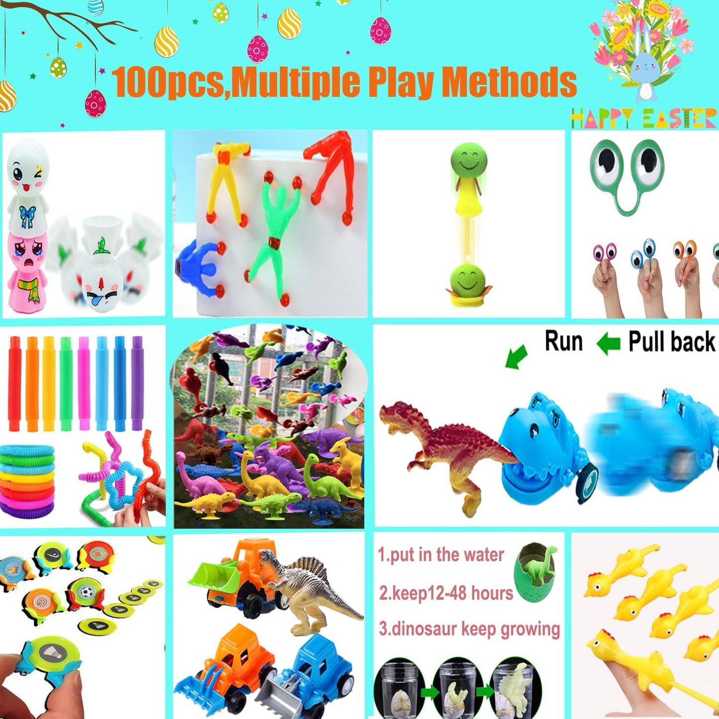 PDFVS 100 Pcs Prefilled Easter Eggs Filled with Novelty Toys,Bright Colorful for Easter Basket Stuffers,Easter Party Favors and Hunt