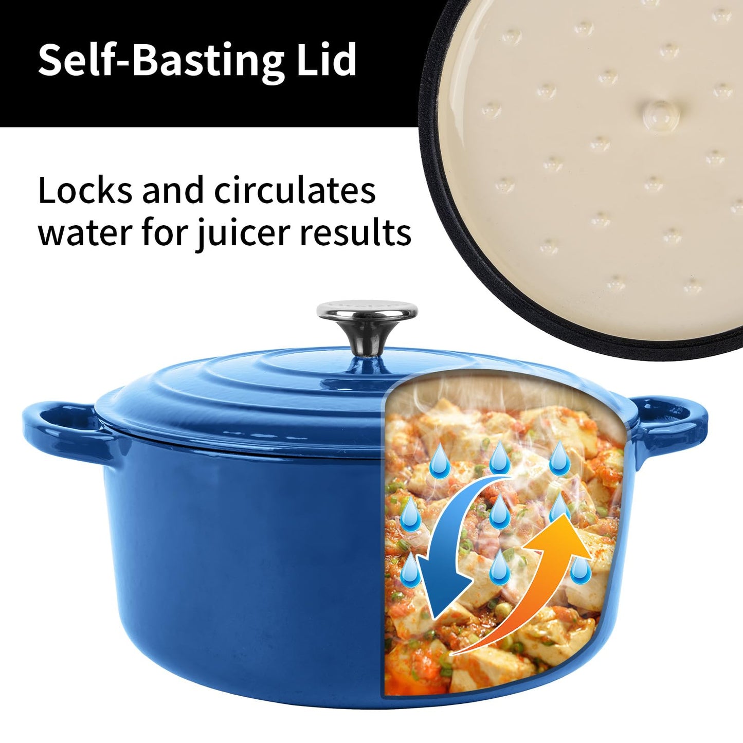 Enameled Cast Iron Dutch Oven Pot with Lid, 5.7 Quart Dutch Oven for Bread Baking, Oven Safe up to 500° F, Suitable for Bread Baking, Braising, Roasting, Stews, Blue