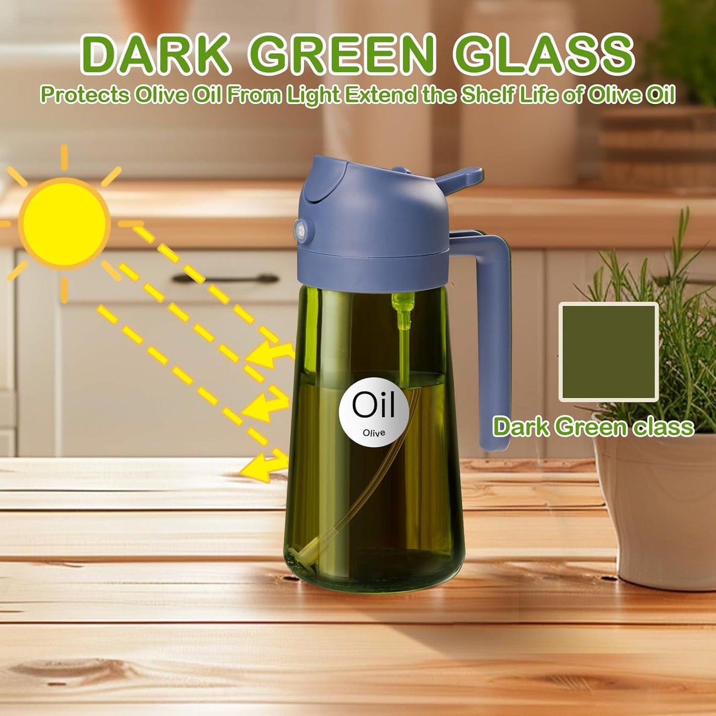 YARRAMATE 2Pcs 16oz Dark Green Oil Sprayer - Food-Grade Olive Oil Dispenser for Cooking & BBQ