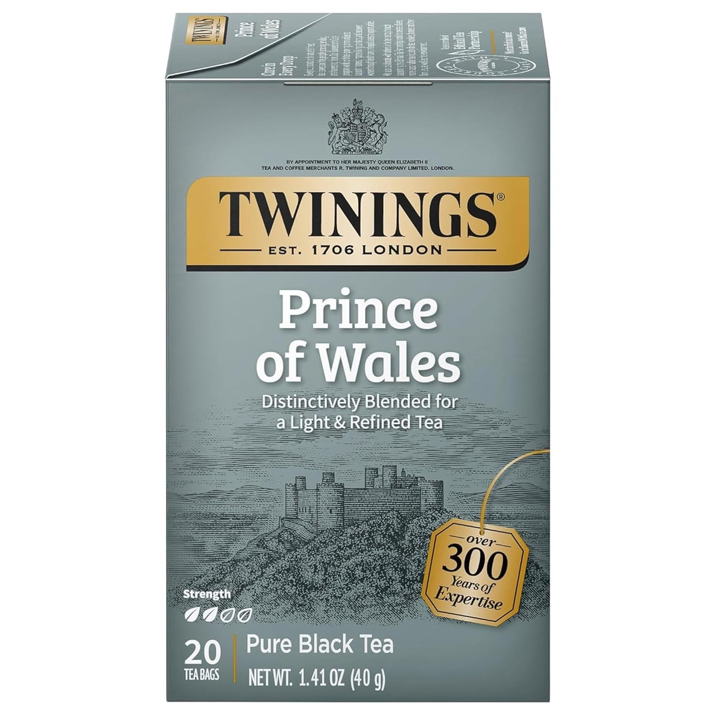Twinings Prince of Wales Black Tea - Velvety Smooth & Mild Flavor - 20 Individually Wrapped Bags