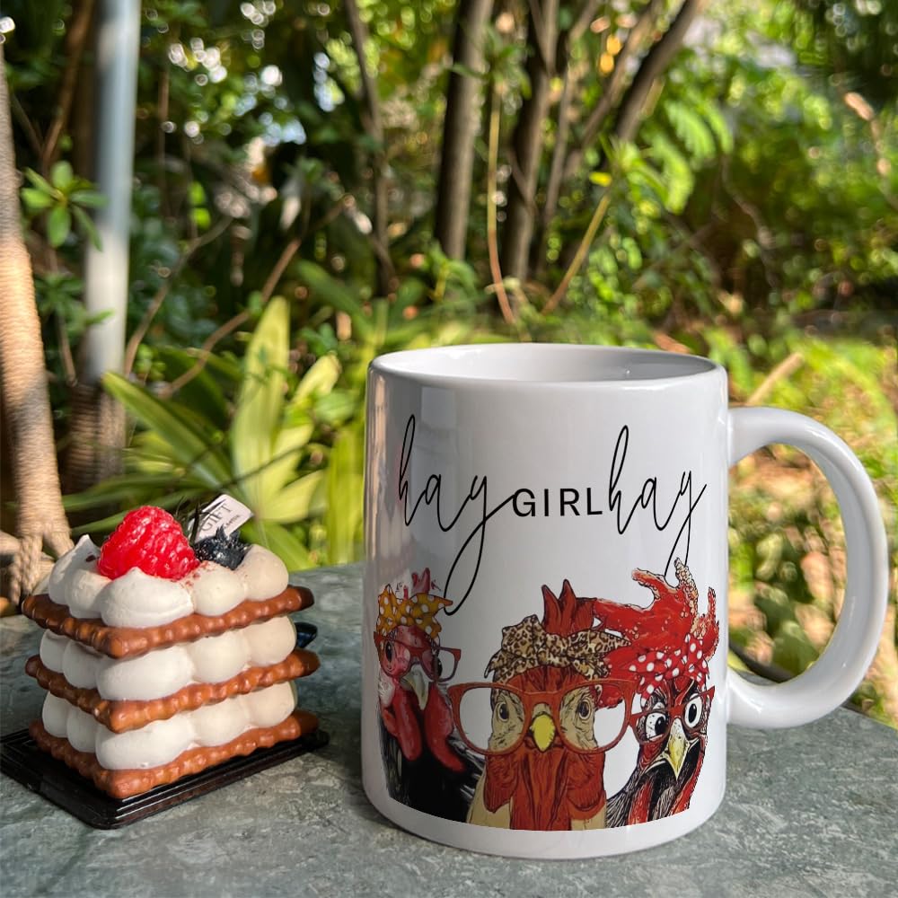 Hay Girl Hay Coffee Mug, Funny Chicken Mug Gifts for Women Chicken Lover Chicken Owner, Mom, Mothers Day Fathers Day Gift, Cute Rooster Mug Gift for Birthday, Rooster Mug Gift for Chicken Lover