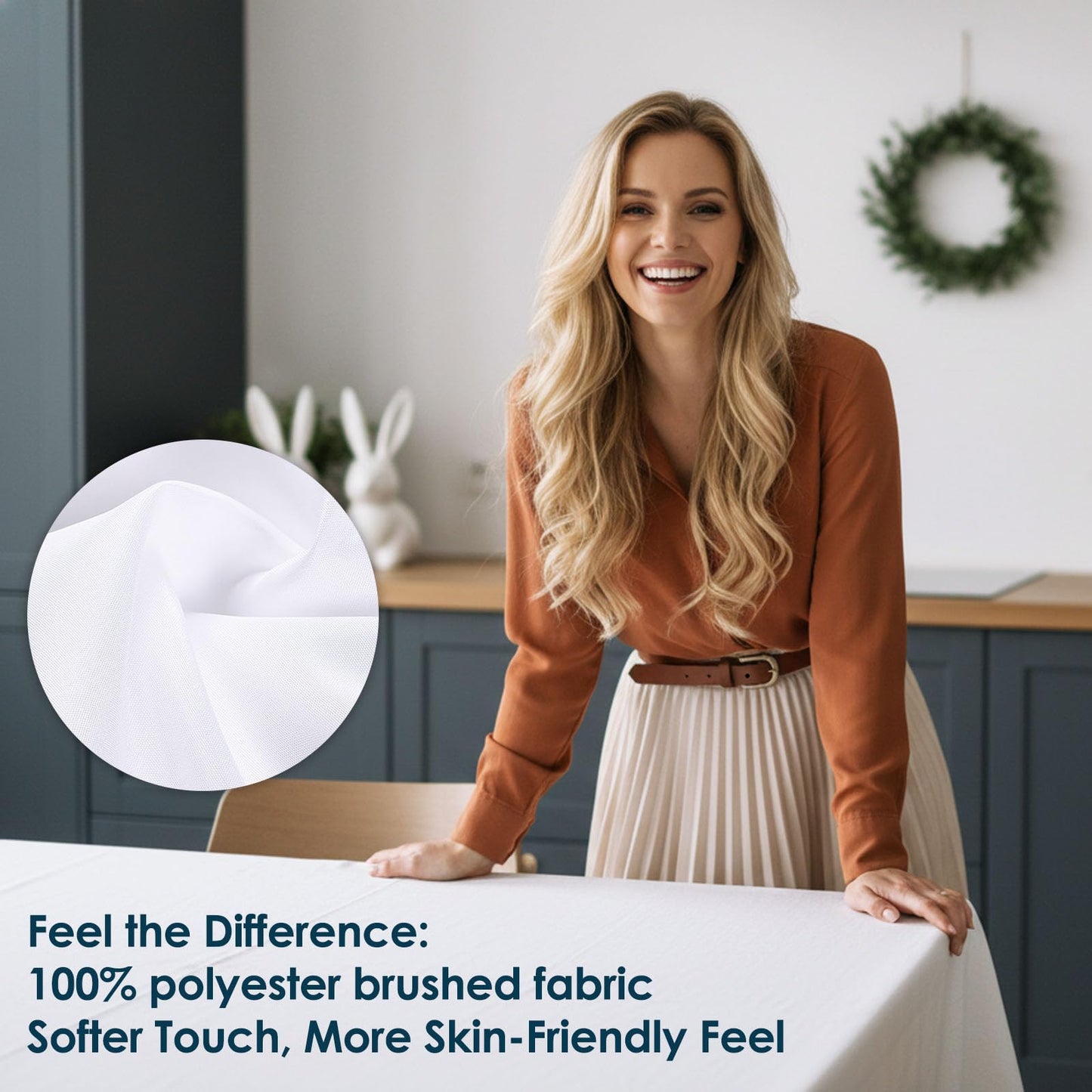 Fixwal White Tablecloth Rectangle 70 x 120 Inch, 2 Pack 6-8ft Polyester Brushed Fabric Table Cloths Rectangular Table Covers for Party, Banquet, Dining, Birthday, Wedding
