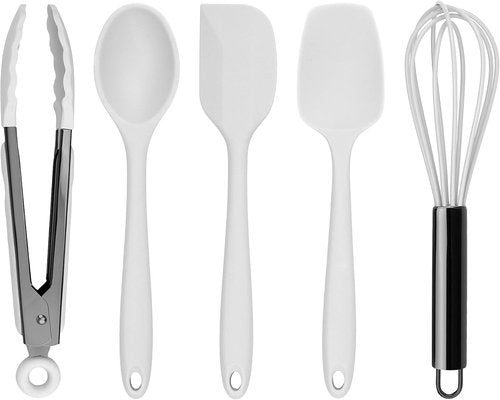 Country Kitchen Silicone Cooking Utensils - Easy to Clean Spatula Set for Nonstick Cookware, White