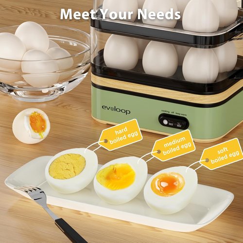 Evoloop Electric Egg Cooker - Rapid 12 Egg Capacity for Soft, Medium, Hard Boiled & Poached Eggs | BPA-Free Green Tray
