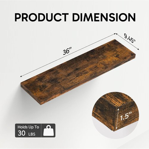 BAYKA Floating Shelves - 36-Inch Rustic Wood Wall-Mounted Shelves for Home & Office | Set of 2 (Brown)