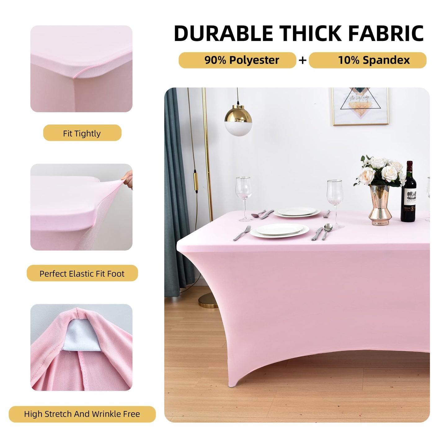 ZarzaaSik 2-Pack 4ft Spandex Table Covers for Rectangular Folding Tables - Wrinkle Resistant Stretch Tight Table Cloths - Ultimate Fitted Table Protector for Parties, Banquet, and Wedding