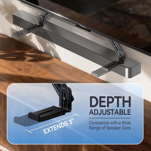 C YECEN Sound Bar Mount - Adjustable Height & Depth with Detachable Extension Arms | TV Mounting Solution