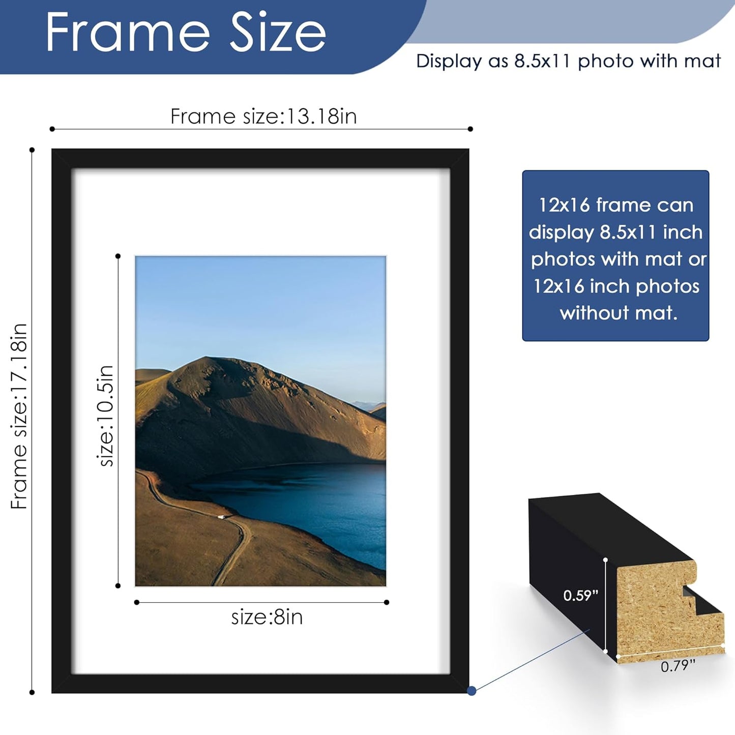 PEALSN 12x16 Picture Frame Set of 6 - Versatile Wall Mounting for 8.5x11 or 12x16 Photos - Black