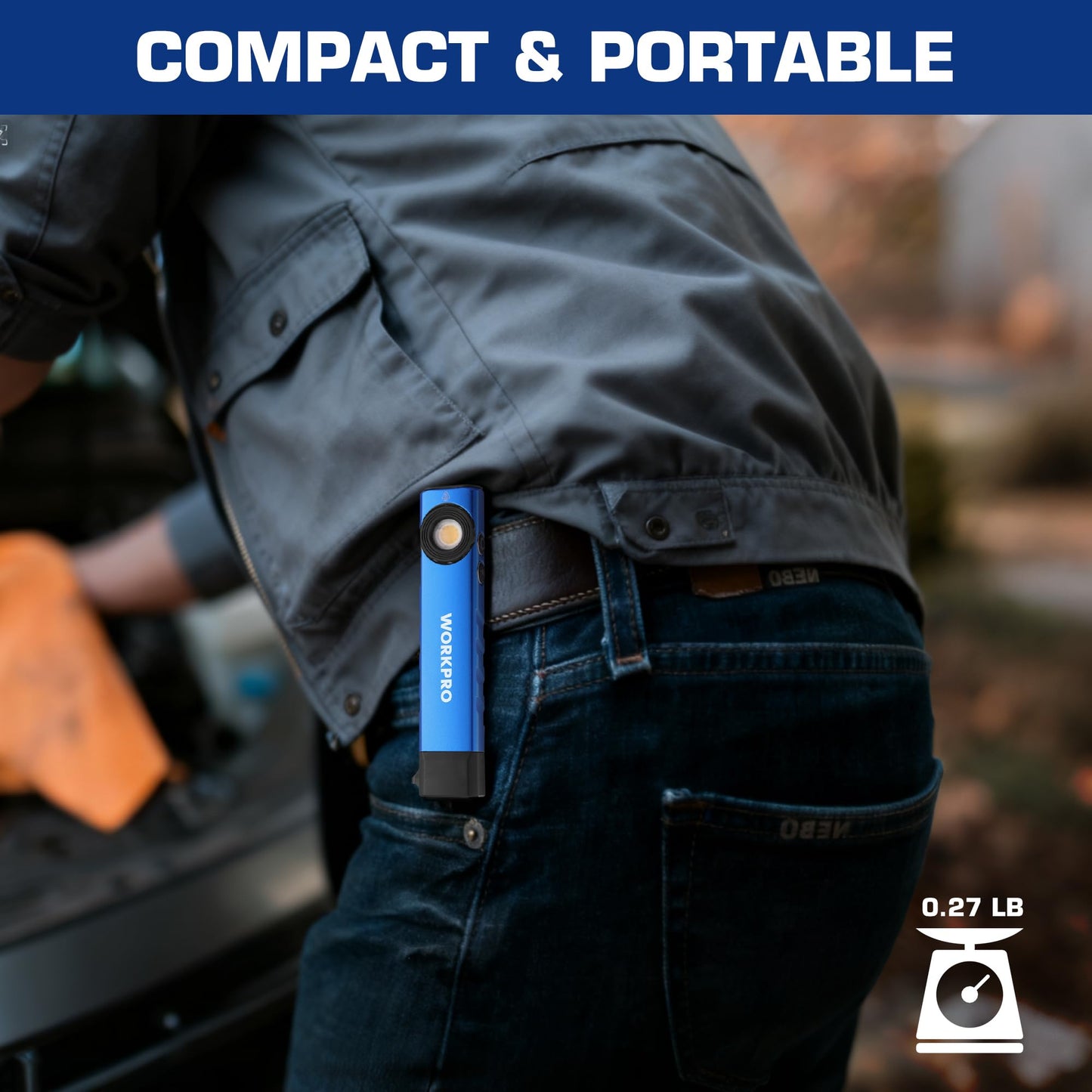 WORKPRO Rechargeable Work Light, 600 Lumens Flat Pocket Flashlight with UV Light, Magnetic Base & Clip, Slim LED EDC Flashlight for Garage, Camping, Home, and Emergencies