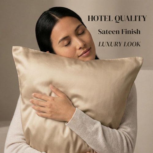 Beckham Hotel Collection Pillowcases - Queen Size Set of 2 | Cool Touch Cotton Sateen, 500TC, Silky Soft, Sand