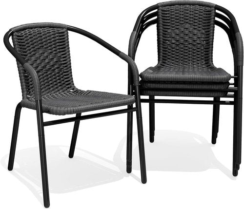 JEAREY Outdoor Rattan Dining Chairs - Set of 4 All-Weather Stackable Chairs for Lawn & Garden | Grey