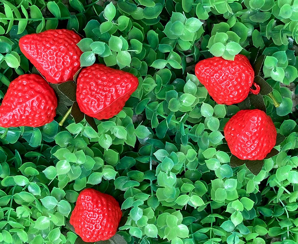 Aliotech 18PCS Plastic Artificial Red Strawberries Fake Lifelike Simulation Realistic Strawberry Artificial Fruits Decoration Photography Prop for Home Kitchen Decoration