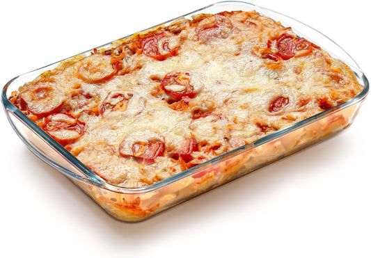 NUTRIUPS Glass Baking Dish - 1.8 Quart Tempered Oven Safe Lasagna Pan | 11x7x2 Inches