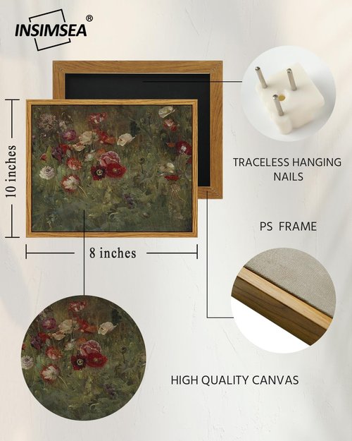 InSimSea Framed Wall Art - Floral Scenic Oil Painting Canvas Print for Rustic Home Decor - 8x10in/20x25cm