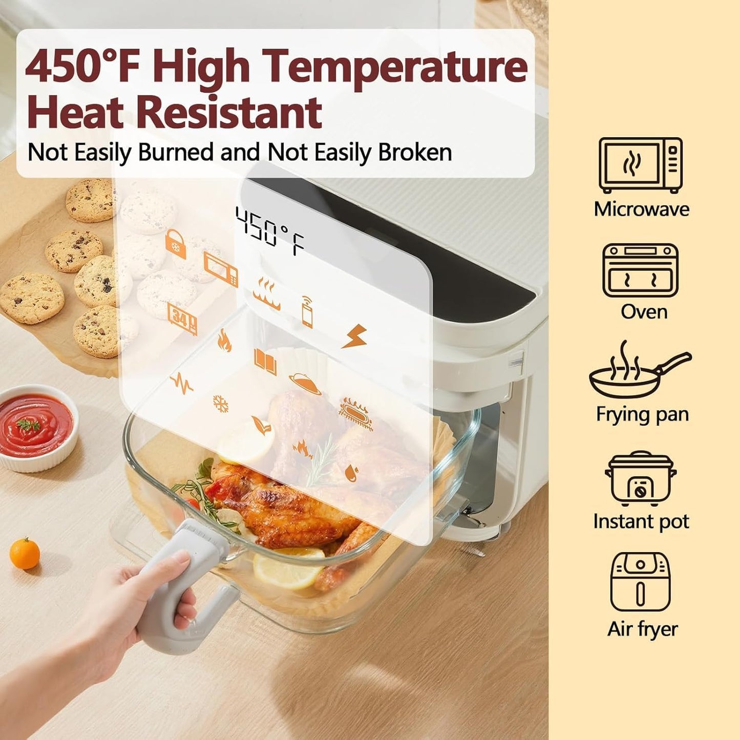Skiennix 10 Inch Air Fryer Liners - 250PCS Heat Resistant Non-Stick Parchment Paper for Baking & Roasting
