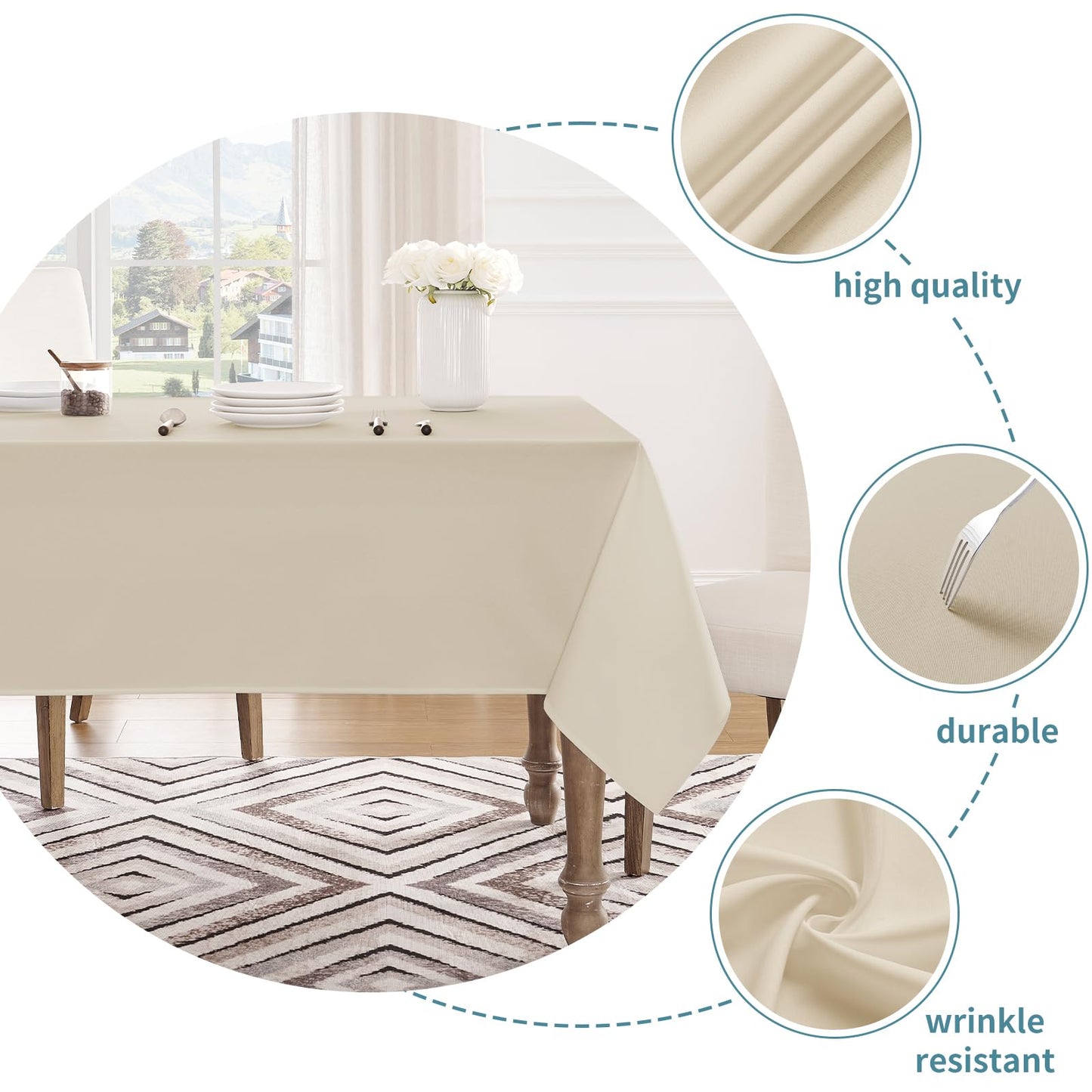 Veblandy Table Cloth Rectangle Waterproof Spill-Proof Wrinkle-Free Tablecloth Washable, Kitchen Dining Tabletop Decoration, Fabric Table Cover for Indoor and Outdoor Use, 52 x 70 Inch, Red