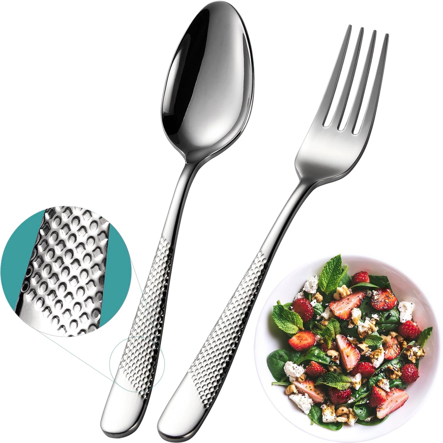 Xideman® 24-Piece Premium Forks and Spoons Silverware Set (6.7 inch), 18/10 Stainless Steel Hammered Flatware Cutlery Set for Home Kitchen and Restaurant - 12 Salad Forks & 12 Teaspoons (Silver)