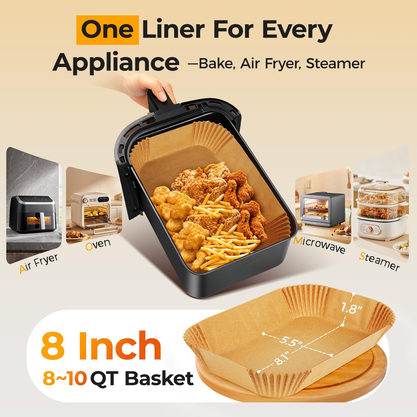 400Pcs Air Fryer Liners Disposable for Dual Basket, 8x5.5 Inch Parchment Paper Sheets, Rectangular Baking Liners for Ninja DZ201 DZ401, Chefman/COSORI 2-Basket Air Fryer, Oil Proof & Non-Stick