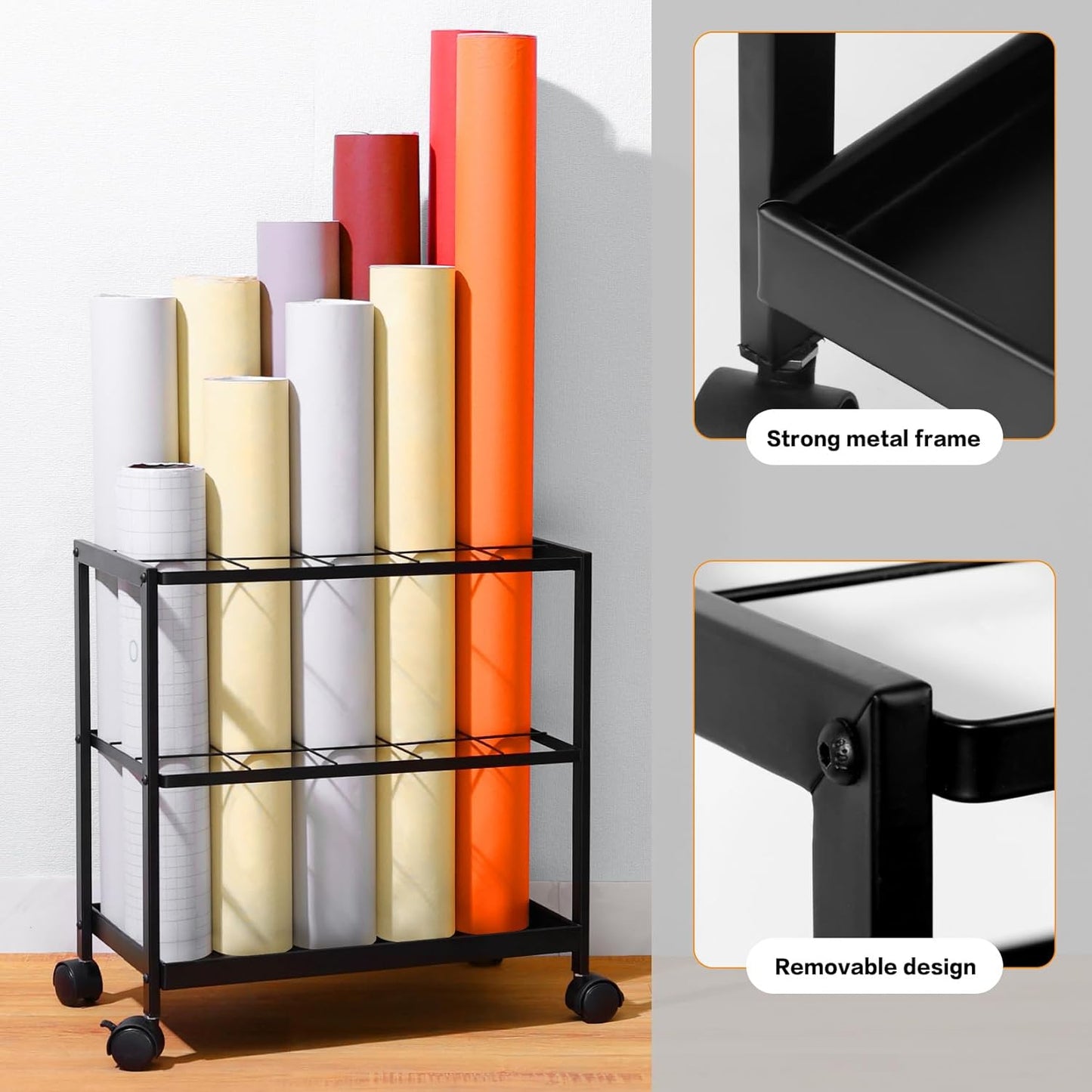 Premium Blueprint Storage Rack Cart - 15-Slot Metal Holder for Secure Organization of Posters & Plans