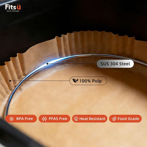 Air Fryer Liners - 8 Inch Square Disposable Parchment Paper | 200 Pcs Non-Stick with Safety Ring
