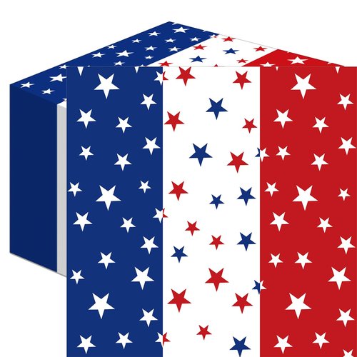 50 Count Red White Blue Star Paper Napkins, Patriotic Disposable Cocktail Napkins for 4th of July, Memorial Day, Veterans Day, Labor Day, and American Flag Party Decorations