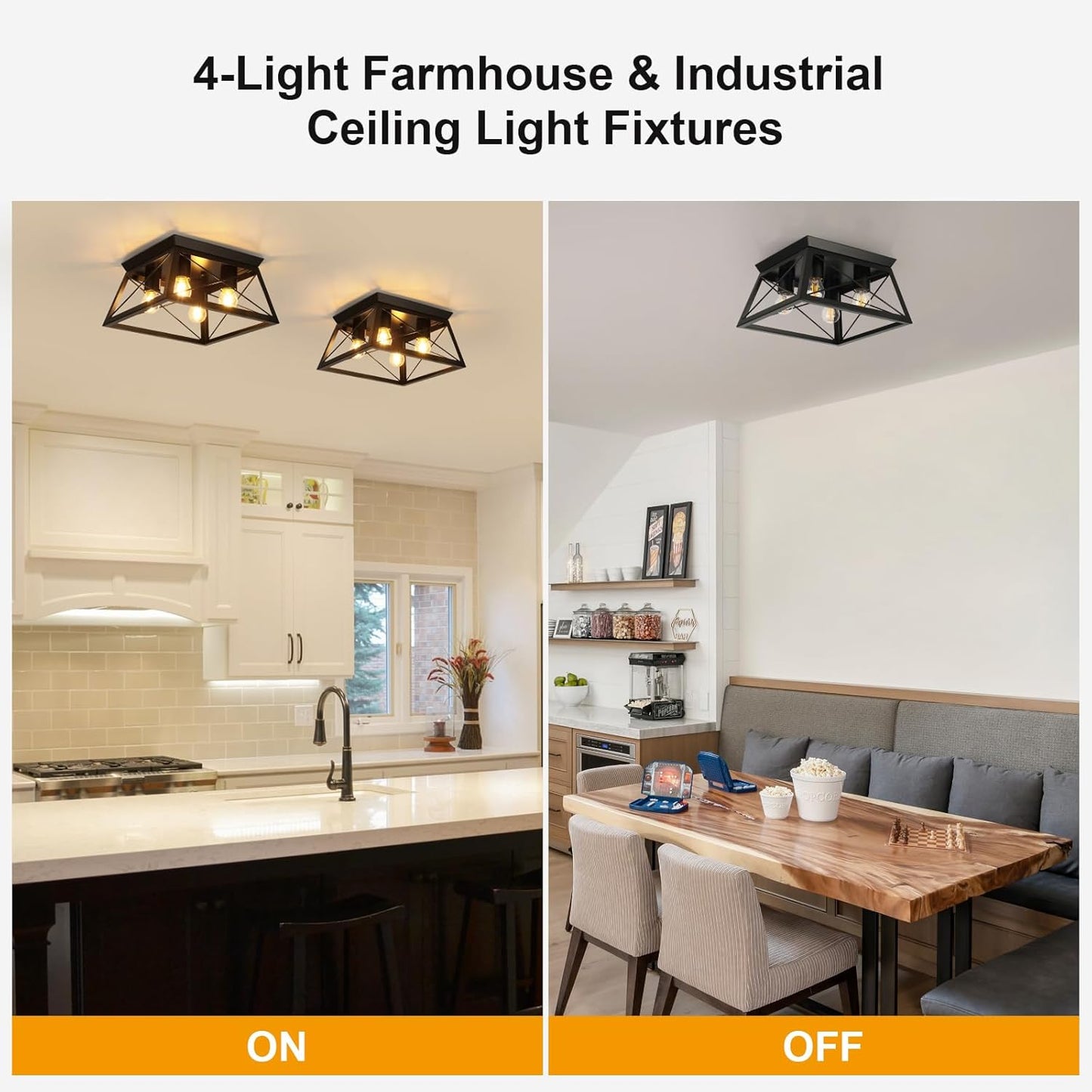 Farmhouse Flush Mount Ceiling Light Oak White Ceiling Light Fixtures 2-Light Industrial Vintage Metal-Framed Ceiling Lighting for Hallway Foyer Kitchen Dining Room Bedroom Living Room Laundry