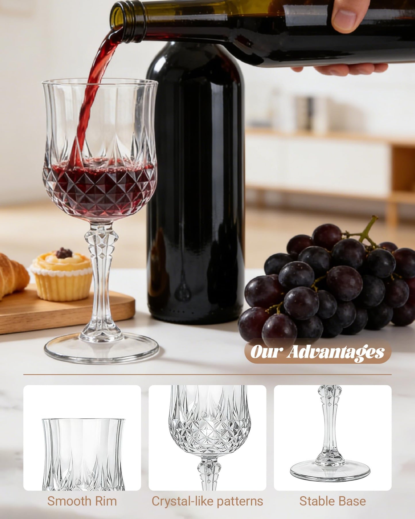 SDBALLBZ Plastic Wine Glasses Set, 7oz Vintage Goblets Shatterproof Unbreakable Reusable & Disposable, Drinking Glasses with Stem, for Wedding Outdoor Dinner Easter Party (24pcs, Clear)