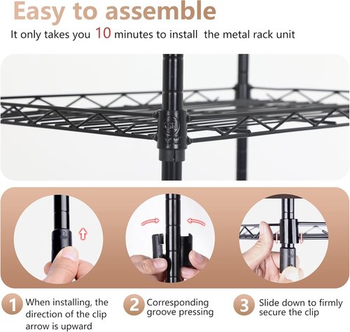 FDW 6-Tier Wire Shelving Units - Adjustable Metal Storage Rack for Kitchen & Garage | 23L x 13W x 59H, Black