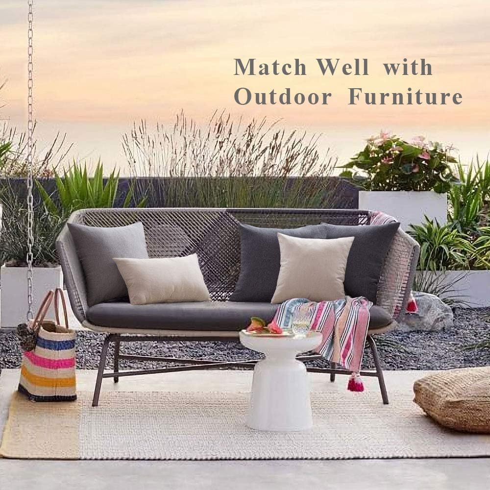 MIULEE Decorative Outdoor Throw Pillow Covers - Waterproof Faux Linen Cushion Cases | 20x20 Inch Beige (Pack of 2)