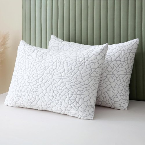 BPC Premium Rayon Bamboo Firm Pillows - Hypoallergenic Shredded Memory Foam | Queen Size Set of 2
