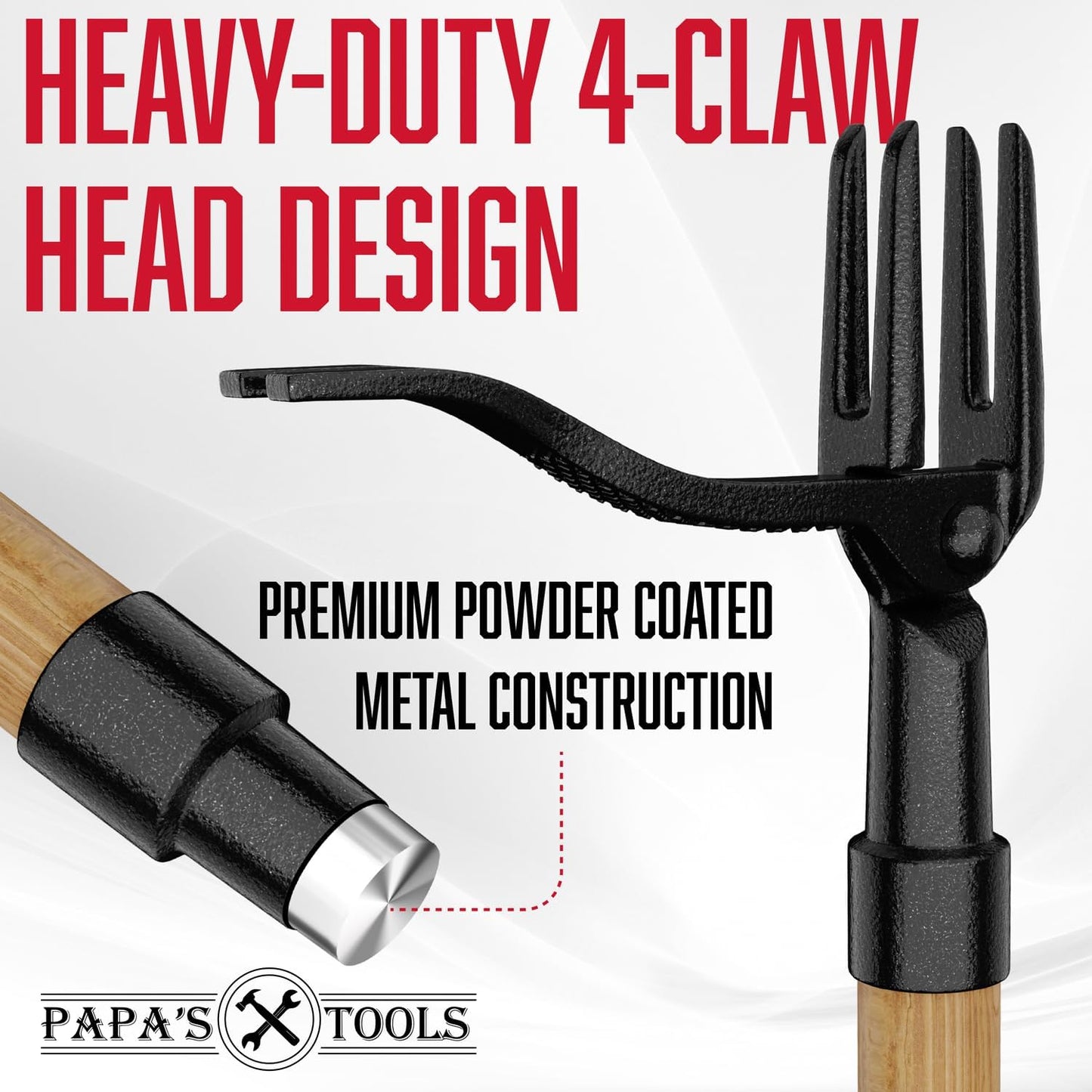 Papa's Tools Weeder - Stand-Up Weed Puller with Long Bamboo Handle & 4-Claw Steel Head | Effortlessly Remove Weeds
