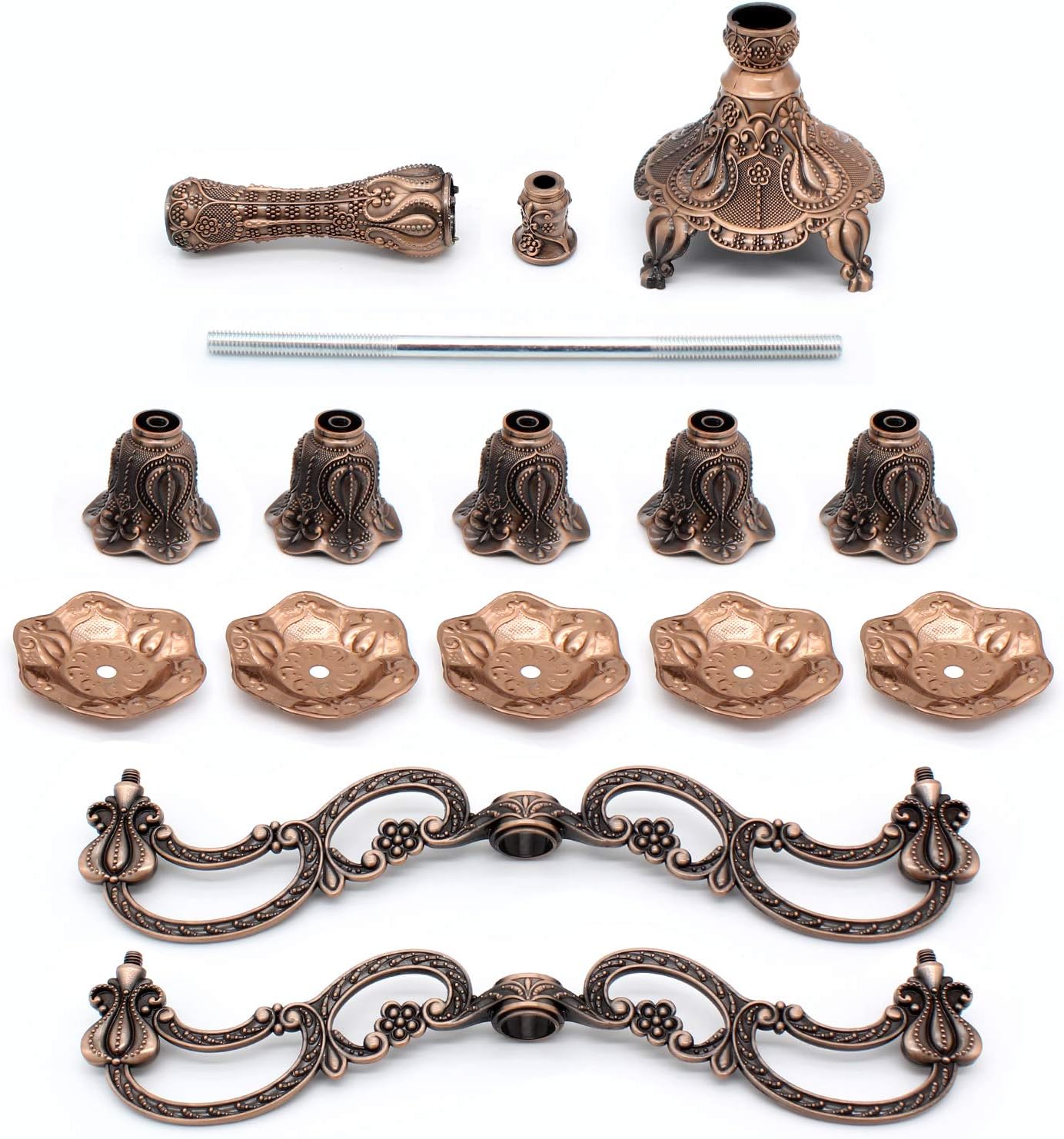 Skiennix Metal Candelabra - 5-Candle Holder for Weddings & Events | 10.1 Inch Tall, Red Bronze Finish