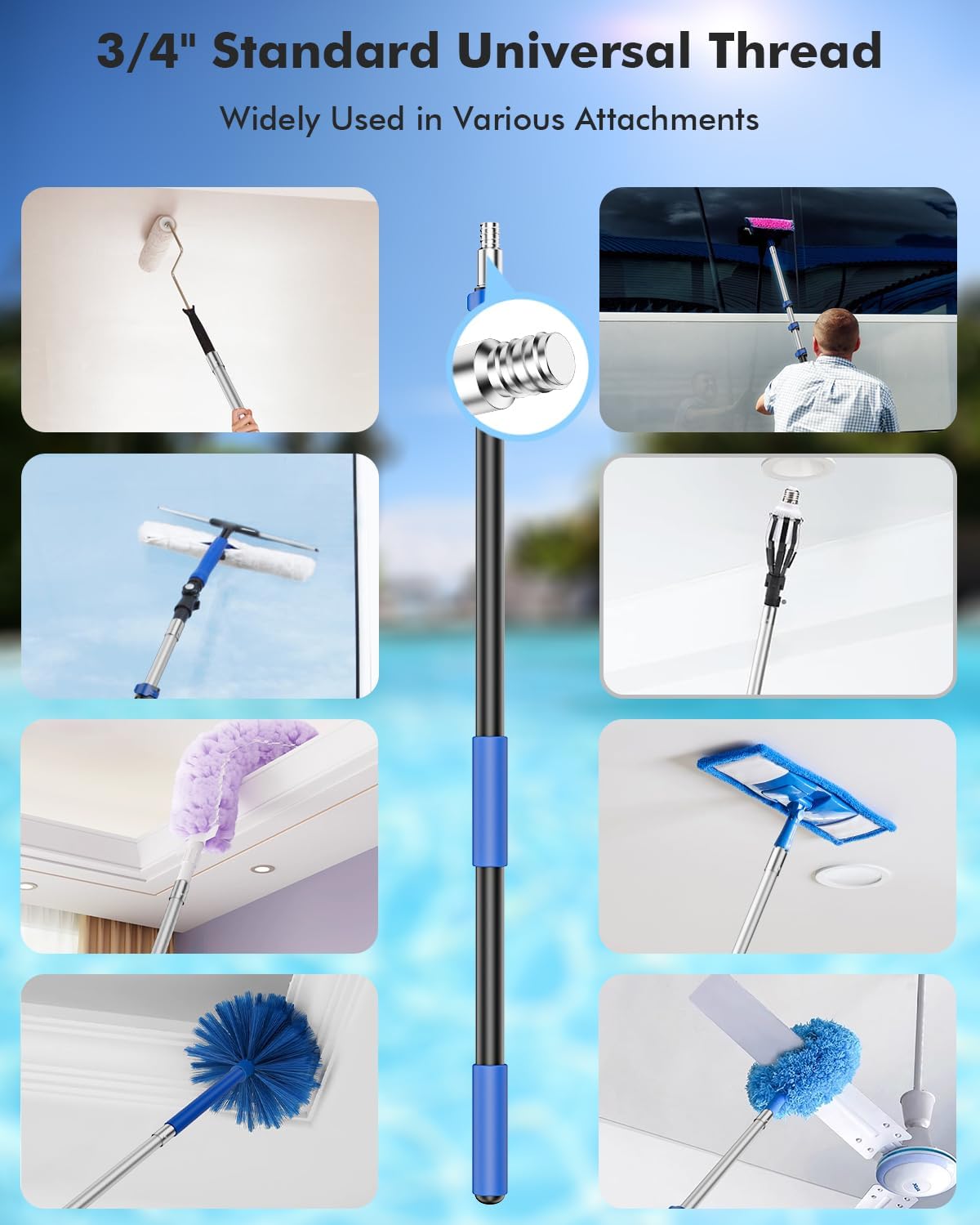 Skiennix Telescopic Pool Pole - 16FT Heavy Duty Aluminum Extension Tool for Cleaning Accessories