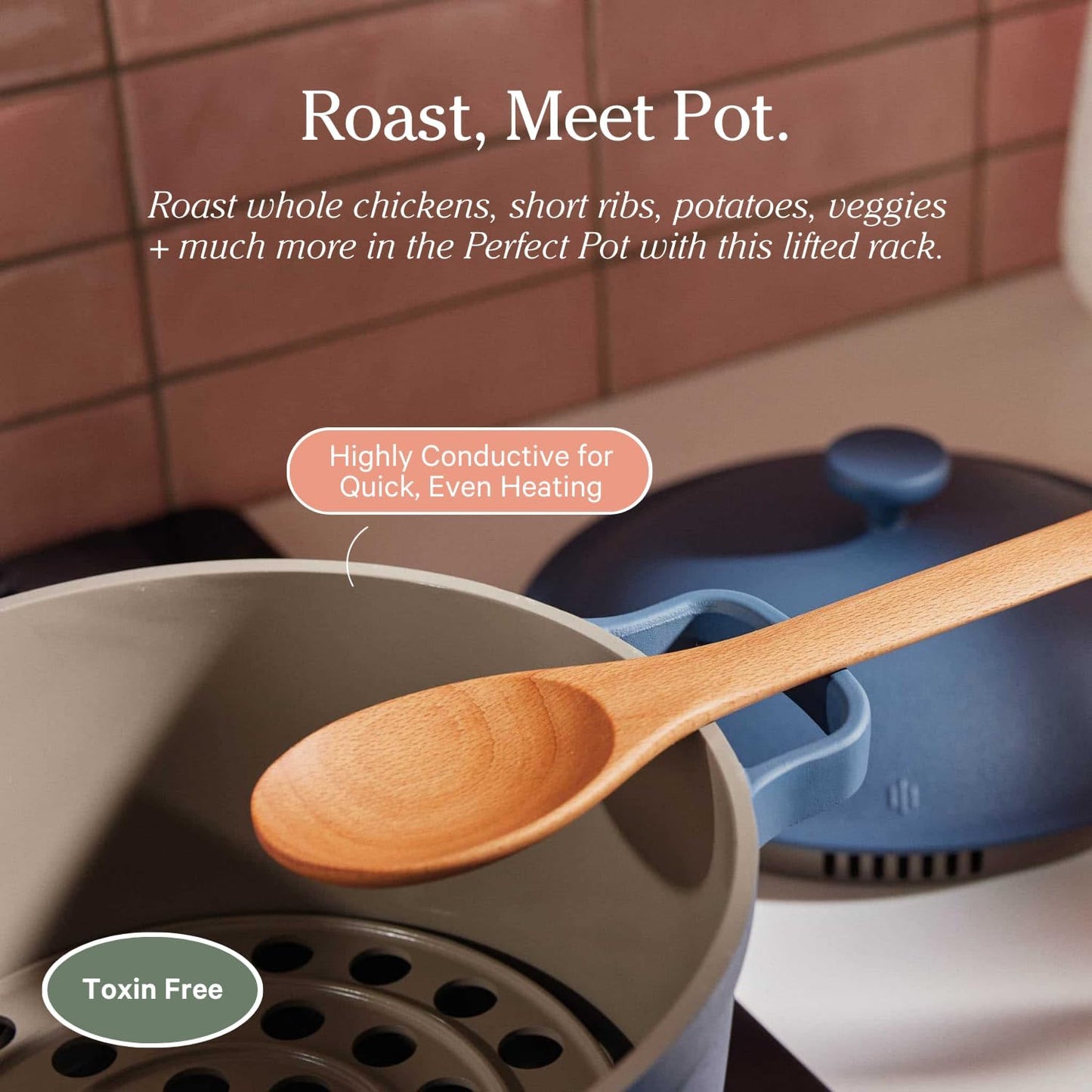 Our Place Perfect Pot Roasting Rack - 2-in-1 Custom-Fit Steamer & Rack | Toxin-Free Ceramic Coating | Char