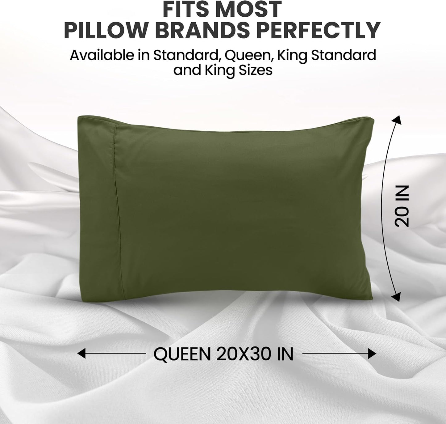 Utopia Bedding Queen Pillow Cases - Soft Brushed Microfiber - 2 Pack, Olive | Fade Resistant 20 x 30 Inches