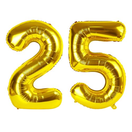 Gold Number 25 Balloon 40 inch, 25 Number Balloons, 25th Gold Birthday Decorations, 25 Year Old Women Men Golden Party Supplies