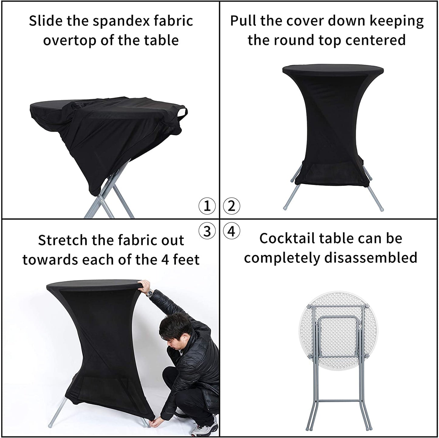 Obstal Cocktail Table Covers Stretch Spandex White Cocktail Table Cover Cloth for Wedding, Banquet and Party (30"-32" Diameter x 42" Height,6Pc)