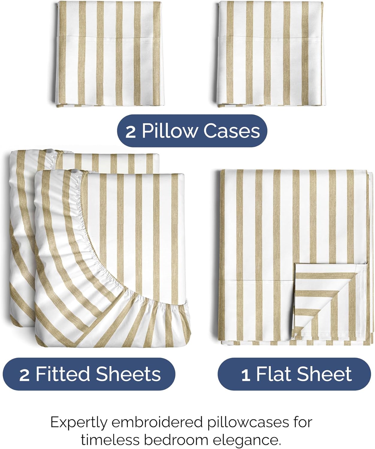 Skiennix Split King Size 5-Piece Sheet Set - Comfy Cooling Bed Sheets - Luxury Hotel Quality - Beige Stripes