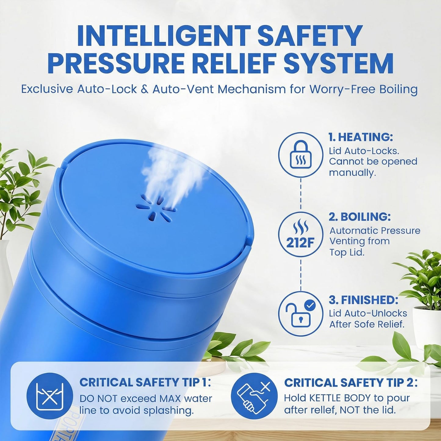 Rzlinn Travel Kettle,Portable Electric Kettle with Temperature Control, Brews Two Cups of Coffee, 316 Stainless Steel Inner Tank, Elegant Blue