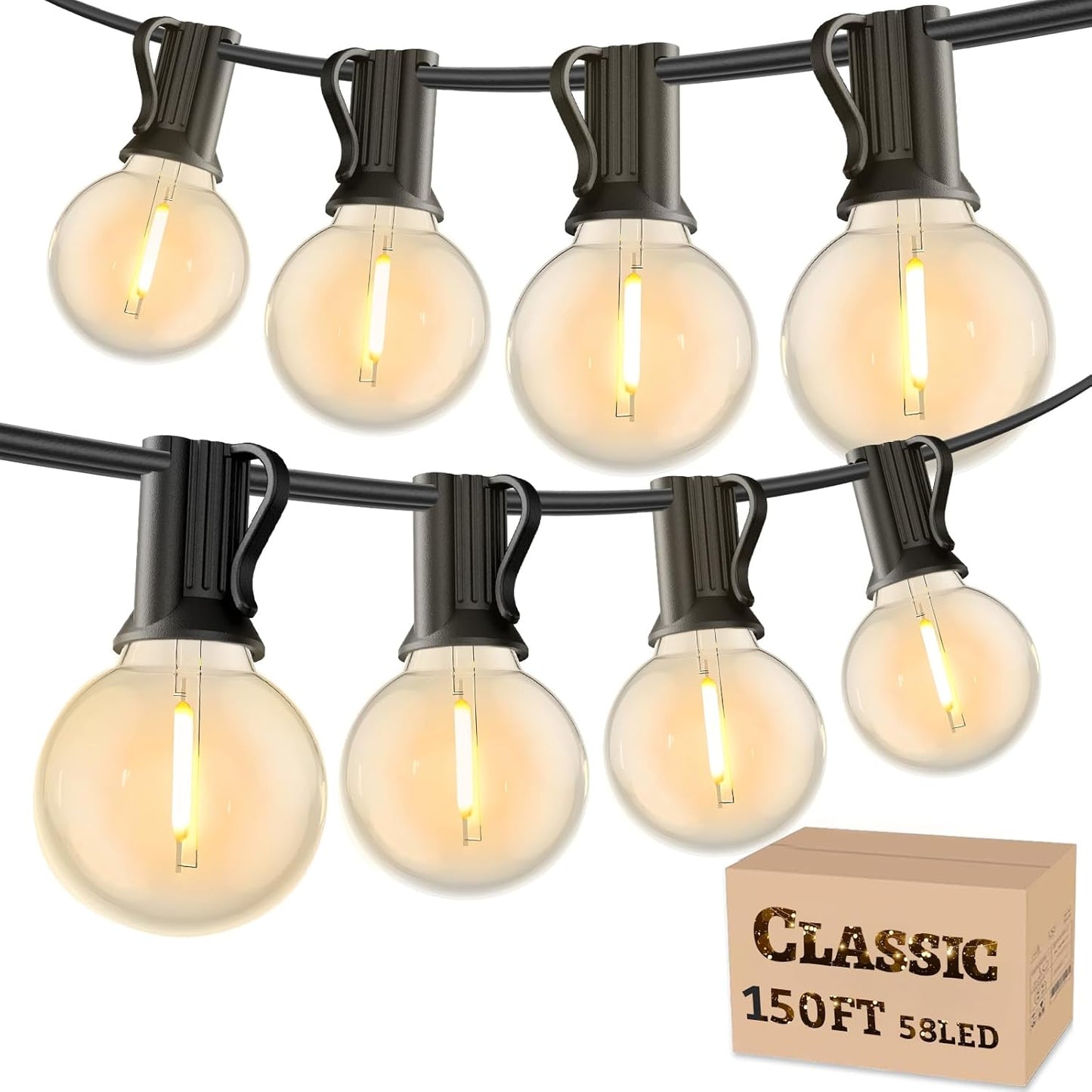 RTTY Outdoor String Lights - 150 FT Waterproof G40 LED Bulbs | Dimmable Globe Lighting for Patio, Bistro, Backyard, Cafe, Warm White