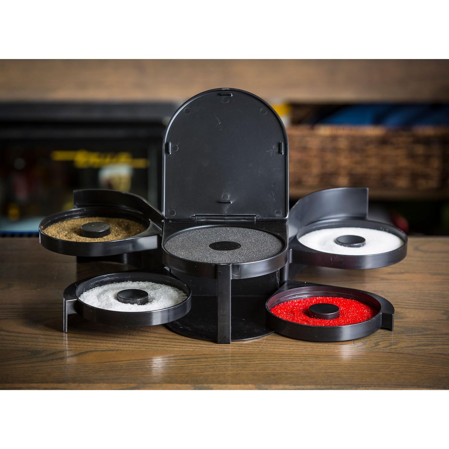 Tablecraft Glass Rimming Station with 5-Swing Out Trays (H5633), 2.3, Black
