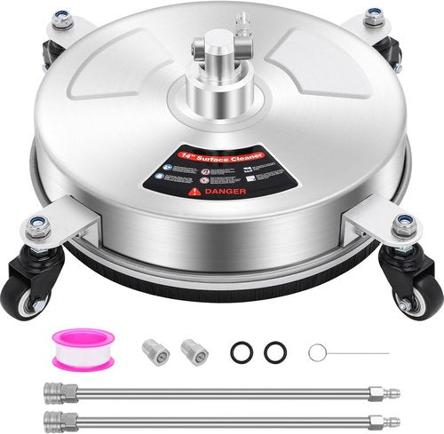 Dalmbox 14" Pressure Washer Surface Cleaner - 4000 PSI, Stainless Steel, 4 Wheels | Ideal for Patios & Sidewalks