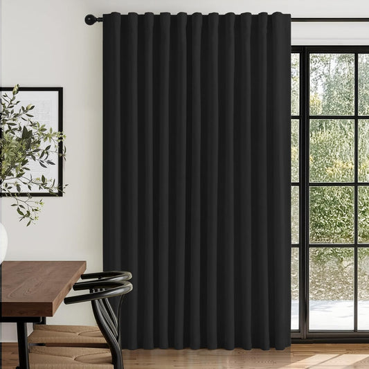 Skiennix 100% Blackout Linen Curtains - Thermal Insulated Drapes for Bedroom | 96" Long, Black, 100" W