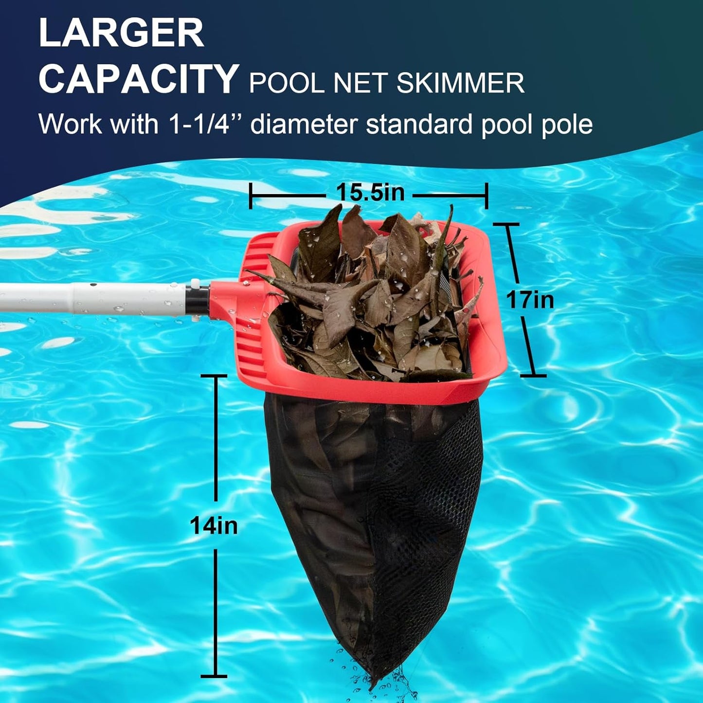 Skiennix Pool Skimmer Net - Upgraded Double-Layer Netting for Efficient Debris Cleaning | Large Capacity