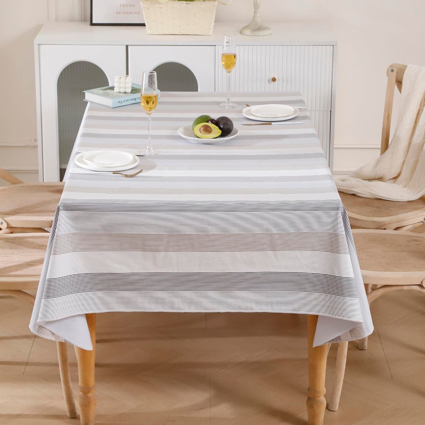 Walrus Heavy Duty Vinyl Tablecloth with Flannel Backing Waterproof Oil-Proof Plastic Table Cloth Stain-Resistant Wipeable Rectangle or Square Table Cover for Indoor and Outdoor (Line,52x70 Inch)