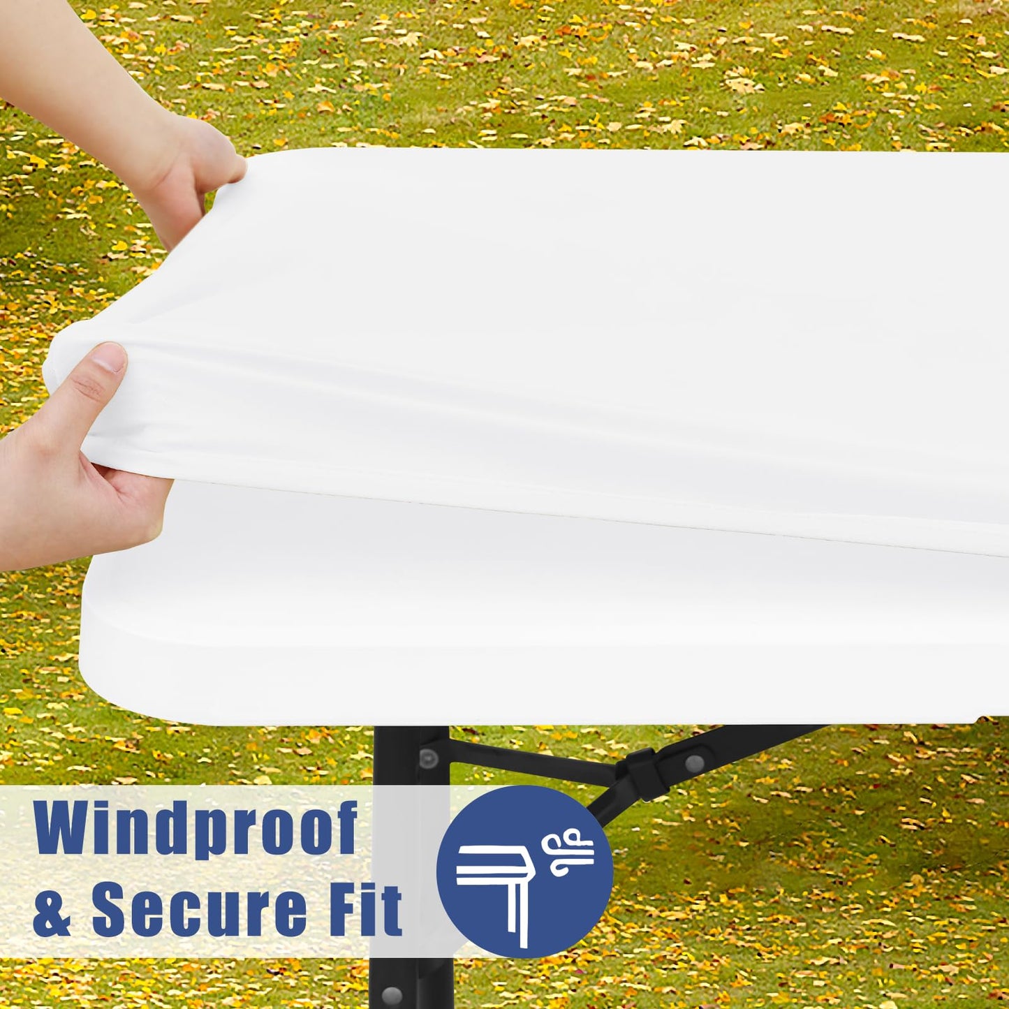 Moosfor Picnic Table Cover with Bench Covers, Elastic Fitted Spandex Tablecloths for 6 Foot Rectangle Tables, Stretch Washable Patio Tablecloth for Outdoor, Camping (White, 30"x72")